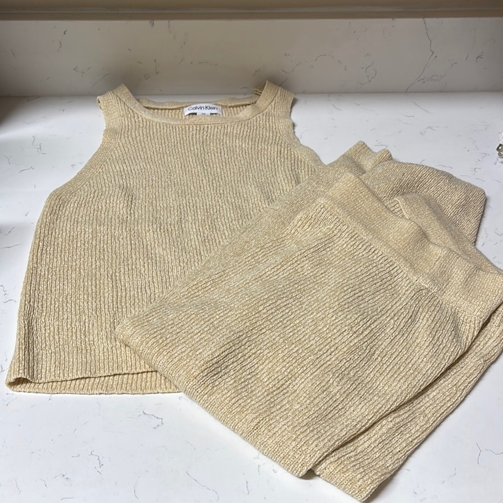 Calvin Klein Cream Knit Tank and skirt Set